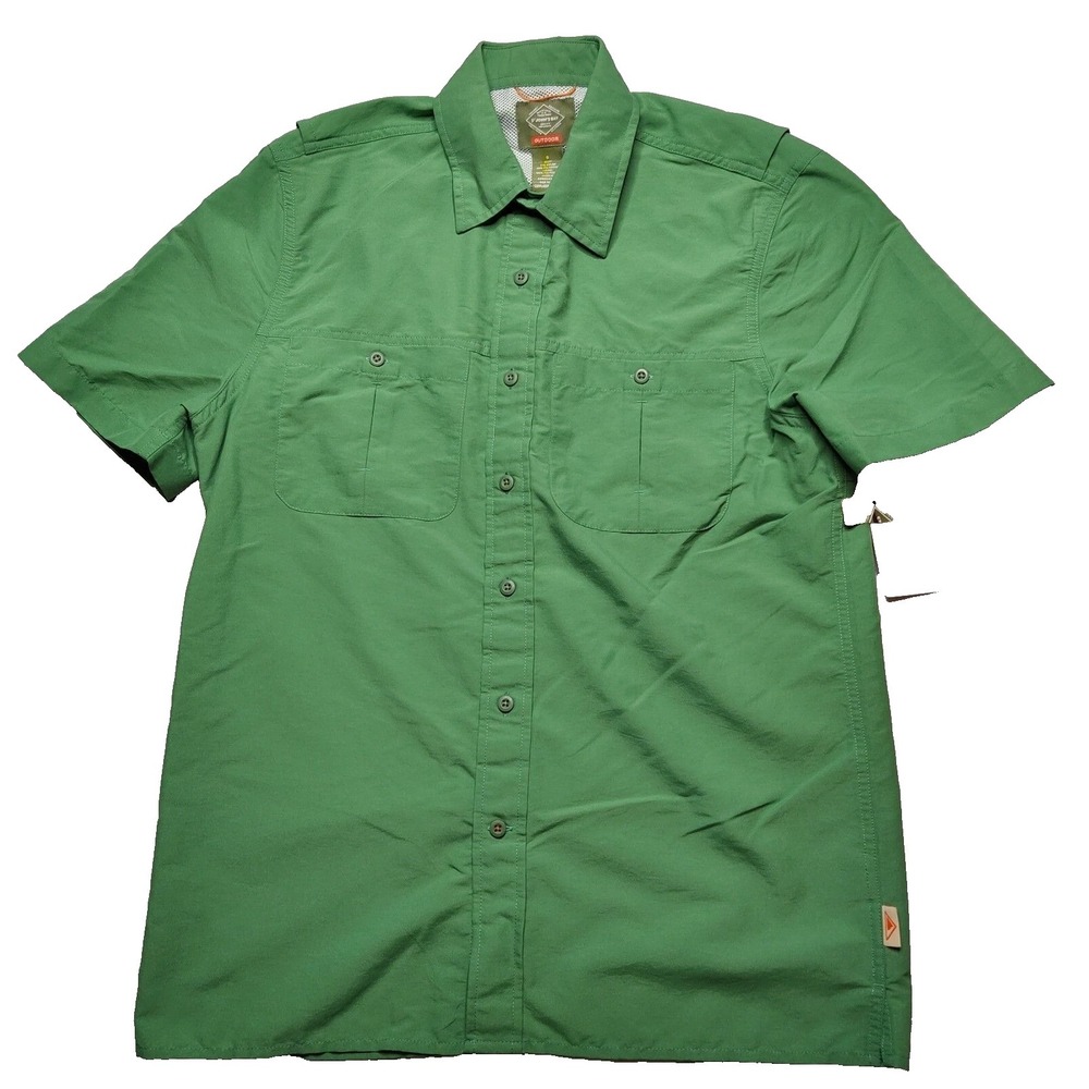 St Johns Bay Outdoor Men Small Green Short Sleeve Vented‎ Fishing Shirt NEW WASH